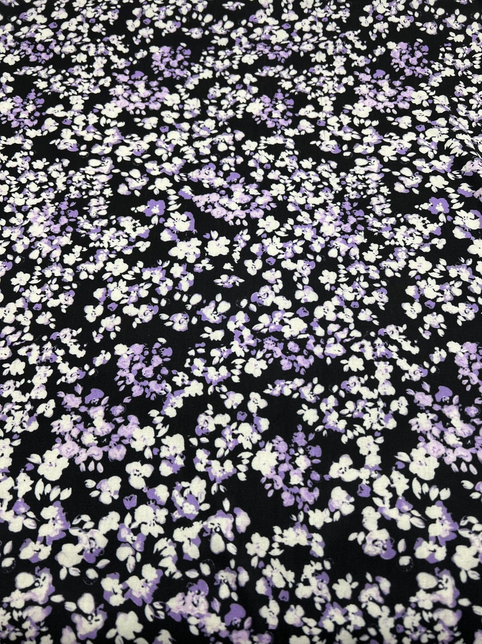 Black Lilac Ditsy Floral Print Viscose Elastane 4 Way Stretch Fabric - T9 Fabrics